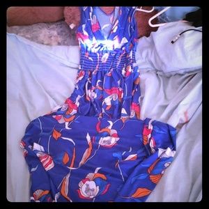 Blue with tropical flower design summer dress